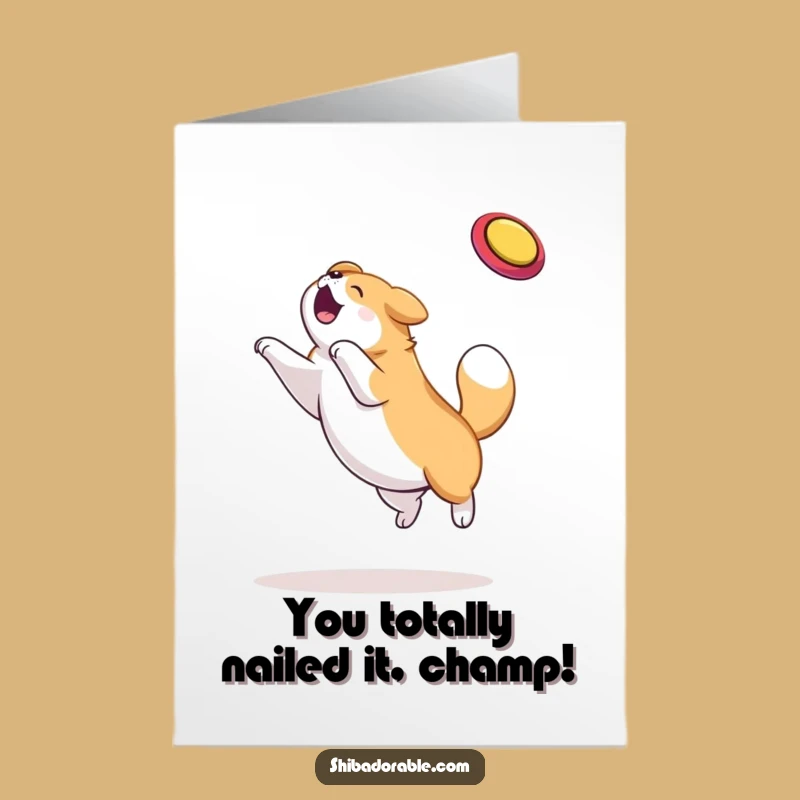 Free Printable Congrats Card: Funny Dog Frisbee Catch, Downloadable Achievement Gift