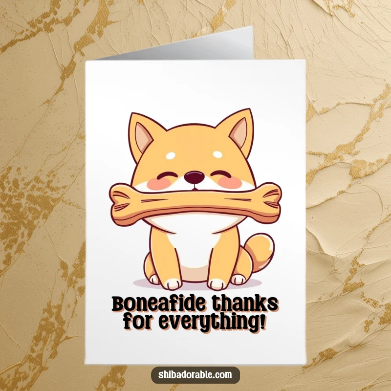 Funny Free Printable Thank You Card: A Shiba Inu dog balancing a bone on its nose, expressing thanks.