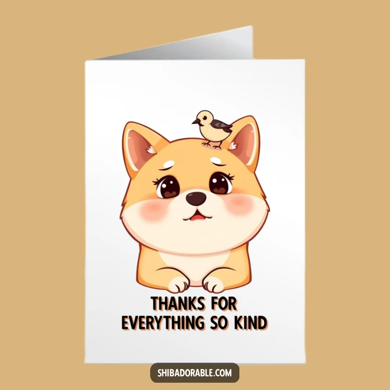 Free Printable Thank You Card: Amused Shiba Inu & Bird, Surprise Downloadable Gift