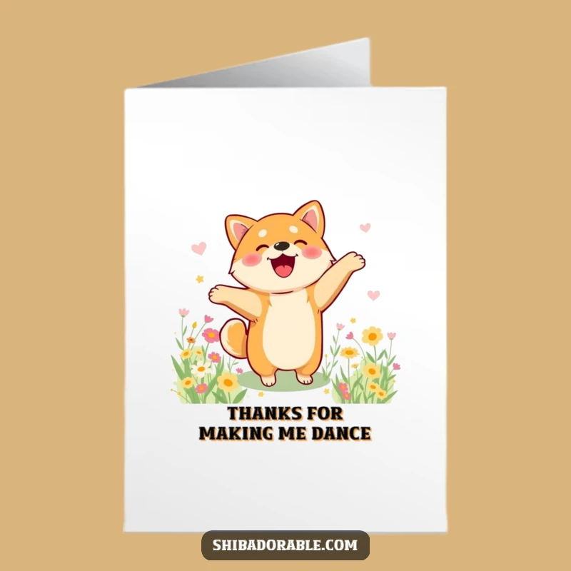Free Printable Thank You Card: Happy Shiba Inu Dance - Flower Thanks!