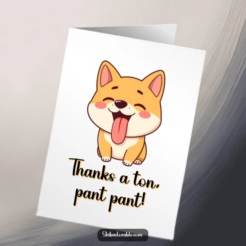 Free Printable Thank You Card: A happy Shiba Inu pants with its tongue sticking out in a cheerful expression.