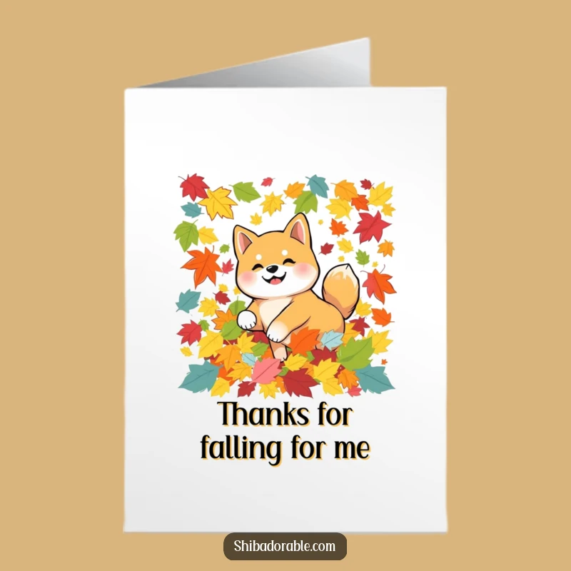 Free Printable Thank You Card: Happy Shiba Leaves, Downloadable Appreciation Humor