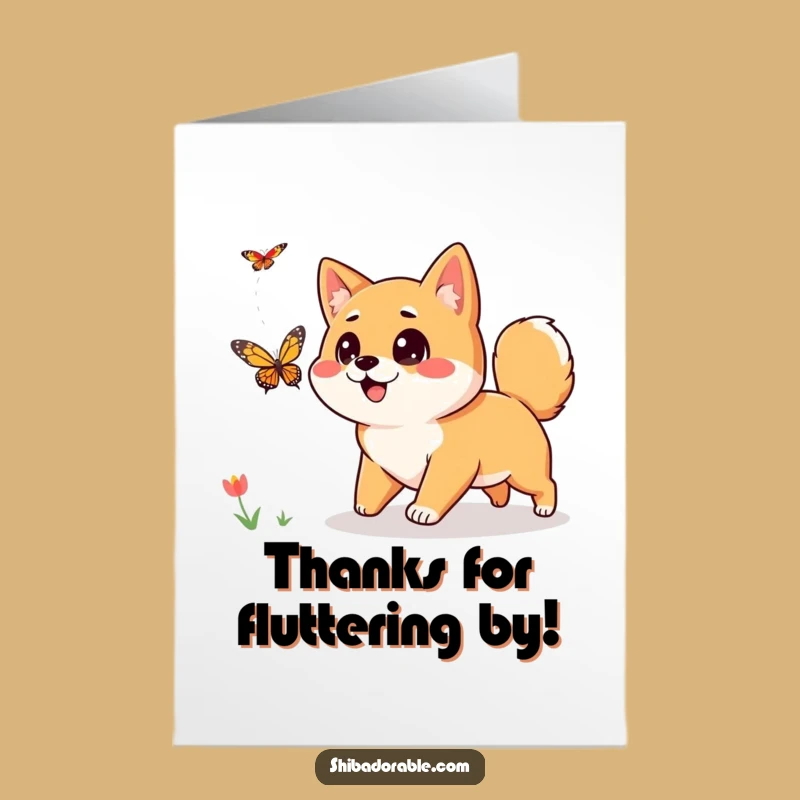 Free Printable Thank You Card: Shiba Inu Butterfly Chase Delight