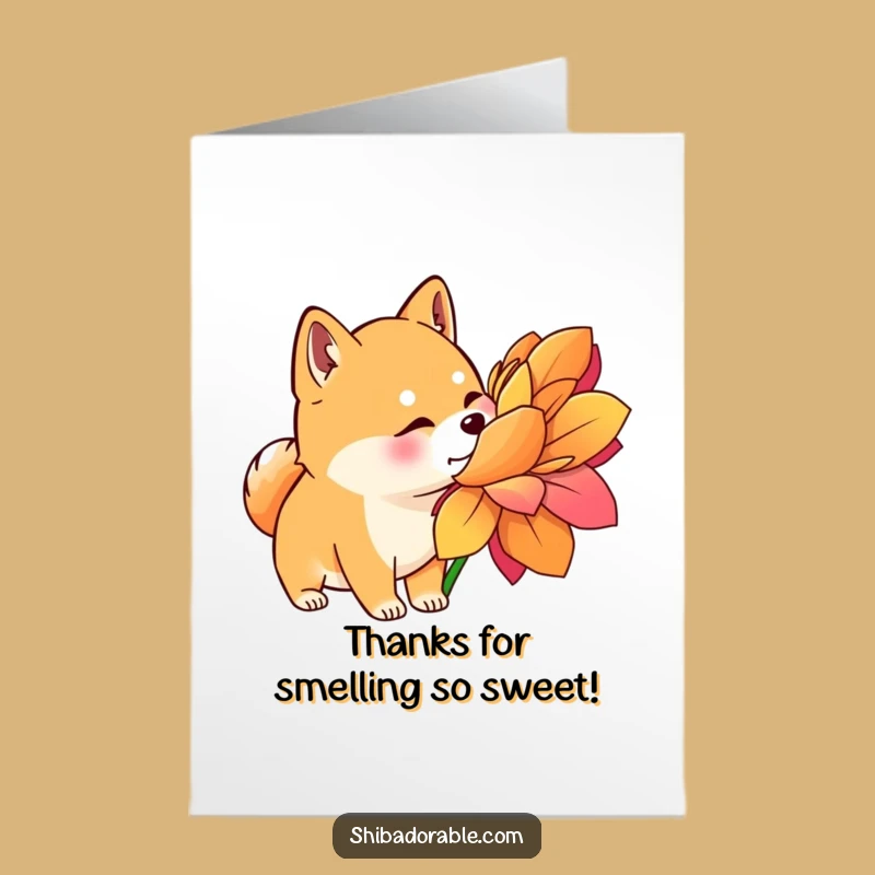 Free Printable Thank You Card: Shiba Inu Flower Sniff, Funny Downloadable Gift