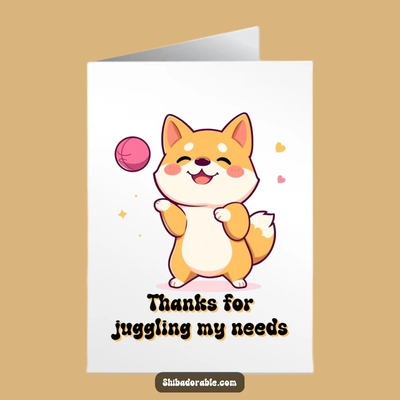 Free Printable Thank You Card: Shiba Inu Juggling Thanks Downloadable, Humorous Gift