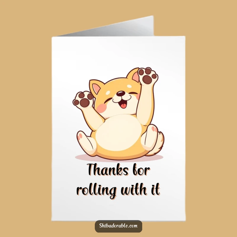 Free Printable Thank You Card: Shiba Inu Rolling Thanks Downloadable, Playful Gift