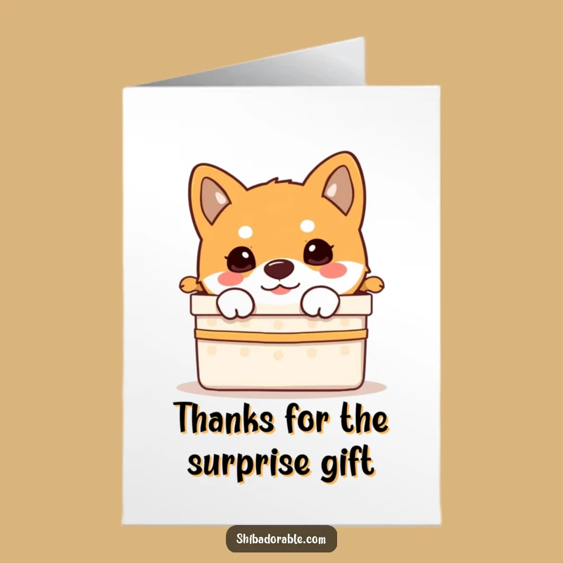 Free Printable Thank You Card: Shiba Puppy Gift Box for Humorous Downloadable Gratitude Gift
