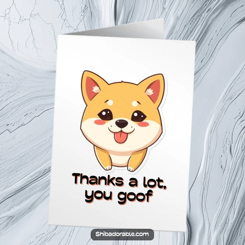Funny Free Printable Thank You Card: A Shiba Inu with a silly facial expression and its tongue slightly out, conveying playful thanks.