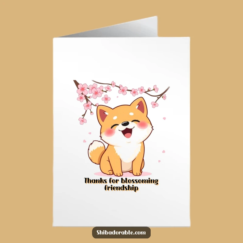 Free Printable Thank You Card: Shiba Inu Thanks With Blossoms - Downloadable