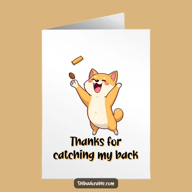 Free Printable Thank You Card: Shiba Inu Treat Catcher for Humorous Downloadable Gratitude Gift