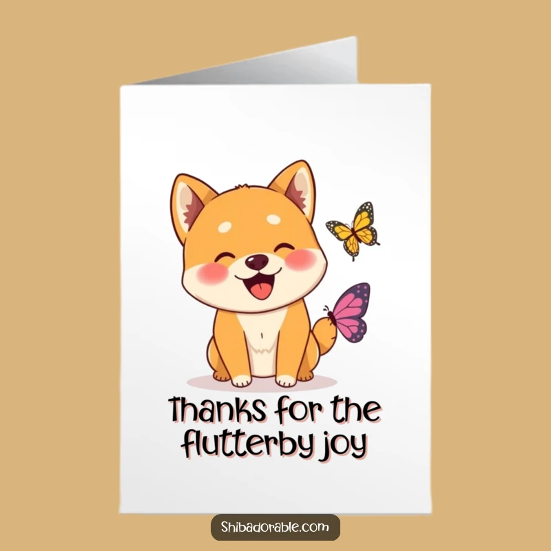 Free Printable Shiba Inu Thank You Card: Happy Dog Butterfly, Humorous Downloadable Gift