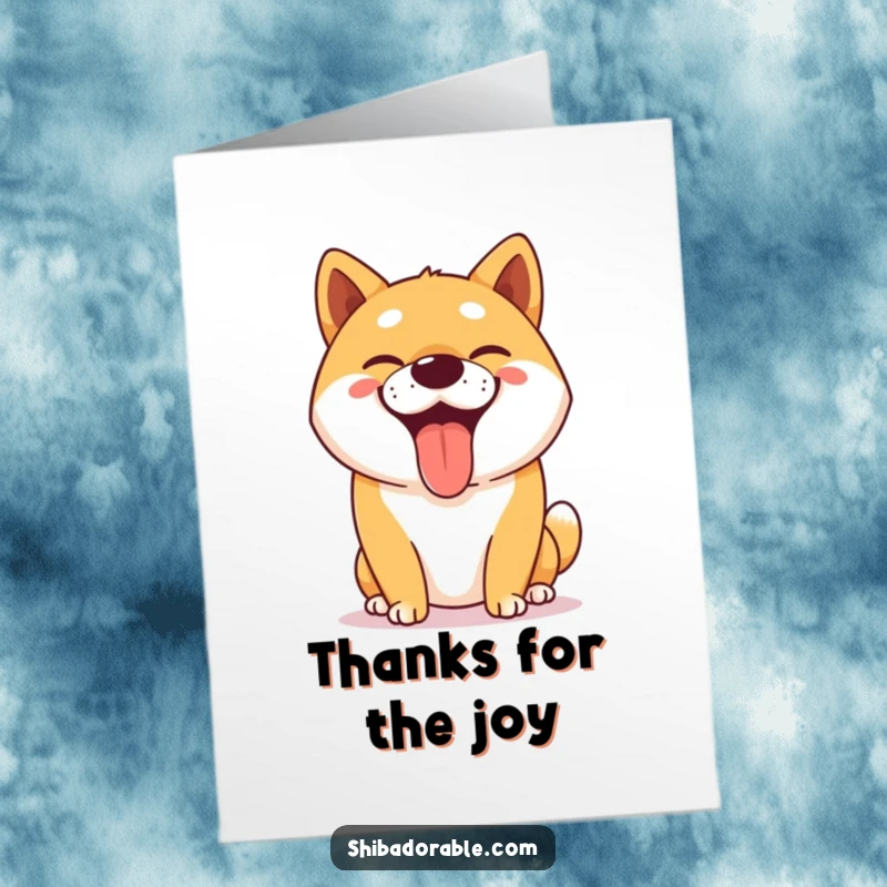 Funny Free Printable Thank You Card: A happy Shiba Inu dog with its tongue slightly out, panting with a huge, goofy, thankful grin.