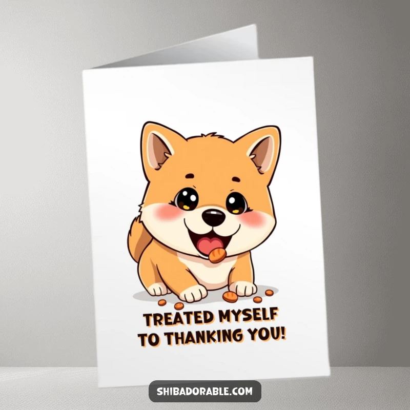 Free Printable Thank You Card: A Shiba Inu’s eyes wide with delight discovering a secret treat, a downloadable thank you.
