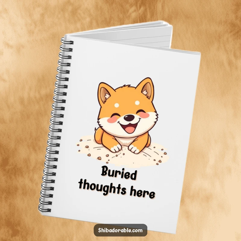 Funny Shiba Inu Notebook: Lined journal with a charming graphic of a smiling dog digging energetically in soft sand.