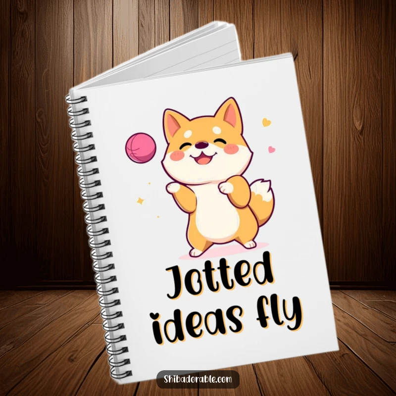 Funny Notebook with a happy Shiba Inu dog juggling a ball, perfect for organizing thoughts with humor.