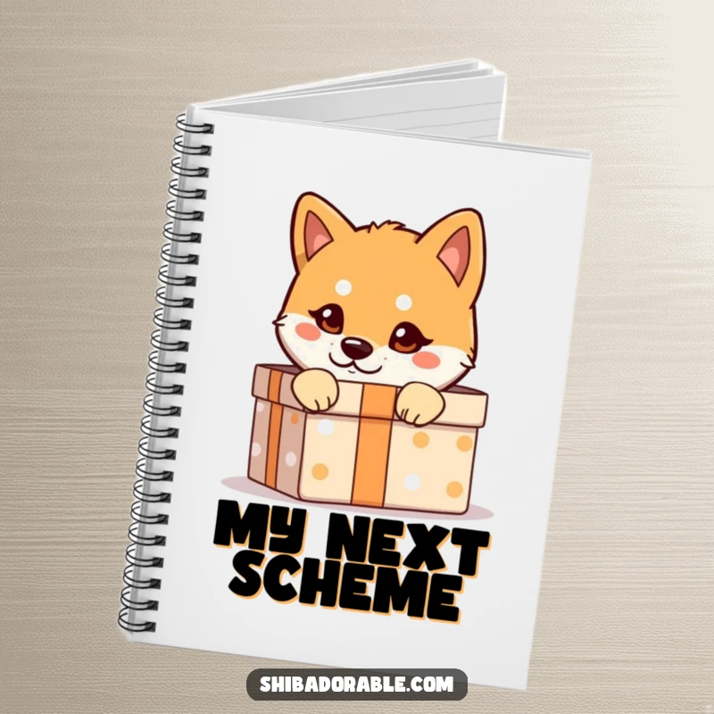 Funny Shiba Inu Notebook: A Shiba Inu with a mischievous glint peeks from a gift box, perfect for jotting down fun secrets.