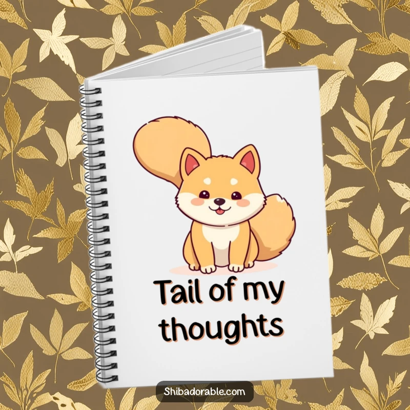 Funny Notebook with a shy Shiba Inu dog peeking from behind its tail, perfect for capturing thoughts with humor.