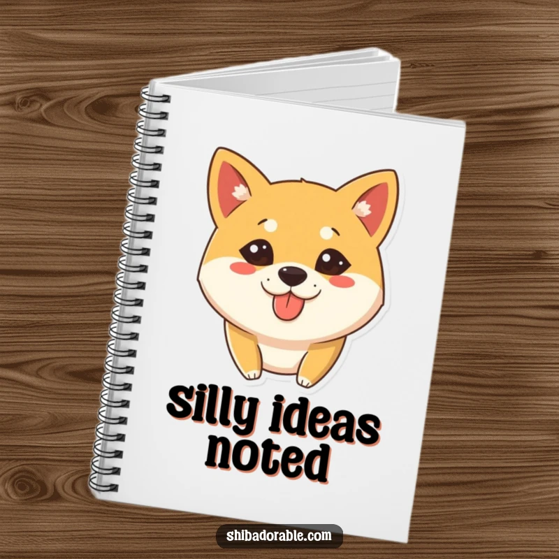 Funny Notebook with a Shiba Inu dog having a silly expression and tongue slightly out, perfect for capturing thoughts with humor.
