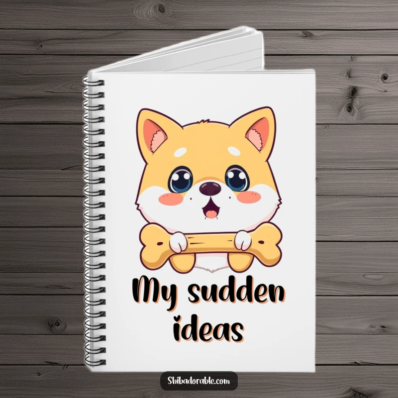 Funny surprised Shiba Inu notebook with a wide-eyed dog looking at a floating bone, perfect for writing and doodling.