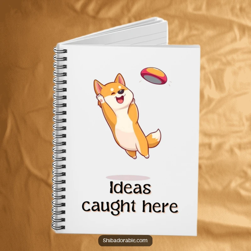 Funny Shiba Inu Notebook: Lined journal with a fun graphic of an energetic dog catching a colorful frisbee mid-flight.