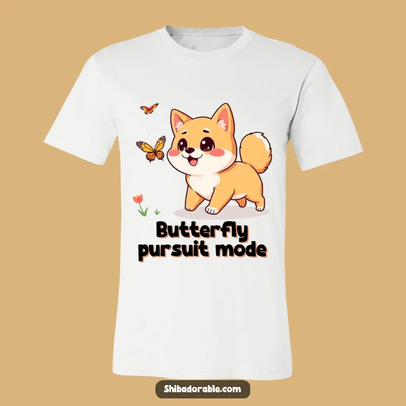Funny Shiba Inu T-Shirt: Hilarious Tee of a Curious Dog on a Butterfly Adventure