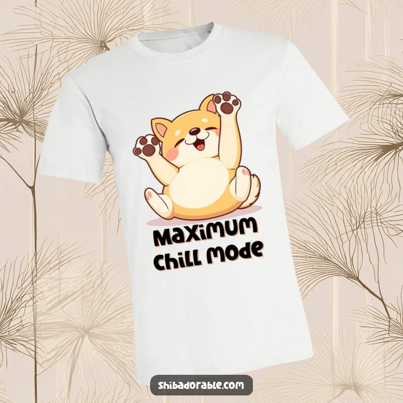 Funny T-Shirt with a happy Shiba Inu dog rolling on its back with paws up, showcasing pure joy.