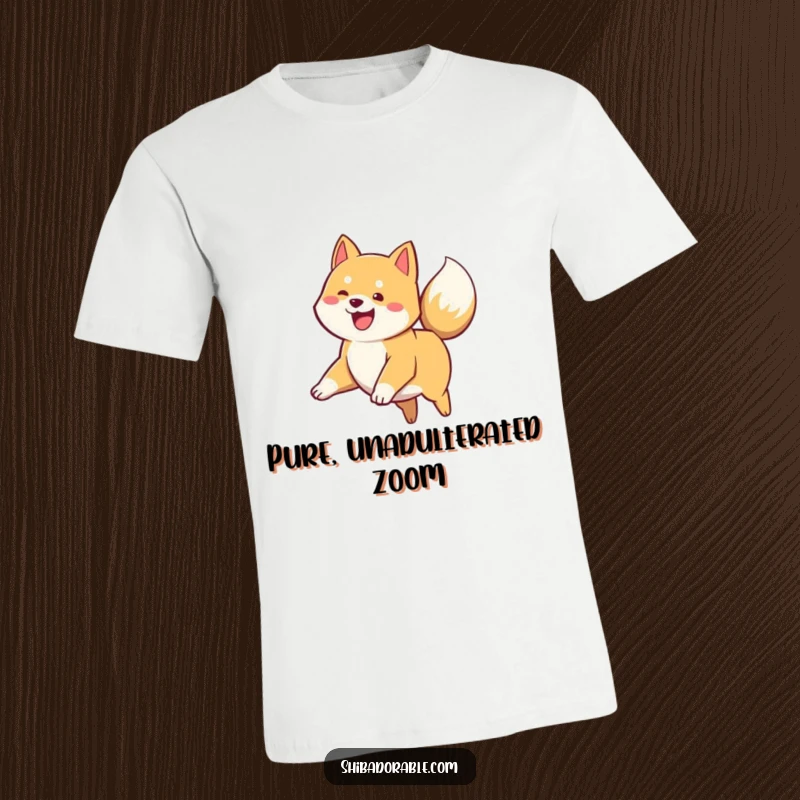 Funny Shiba Inu T-Shirt: A joyful Shiba Inu puppy jumps high, its tail wagging furiously, radiating pure canine happiness.