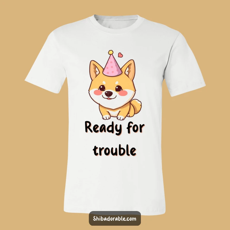 Funny Mischievous Shiba Party Hat T-Shirt - Hilarious Dog Party Tee