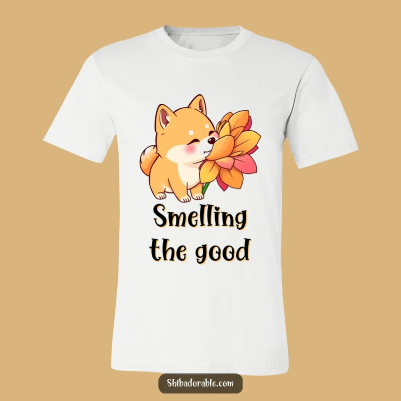 Funny Shiba Inu Flower Sniff T-Shirt - Whimsical Dog Lover Apparel Gift