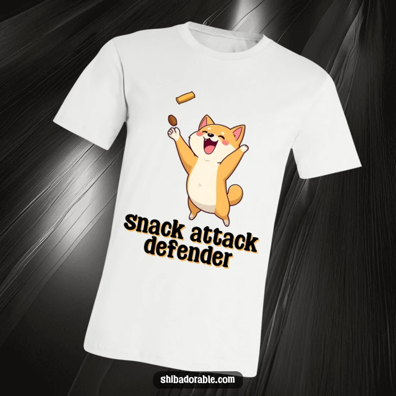 Funny and energetic Shiba Inu dog jumping to catch a treat on a comfortable t-shirt design.