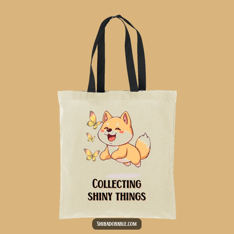 Funny Shiba Inu Tote Bag: Carry Your Joy with a Butterfly Chasing Pup, Gift