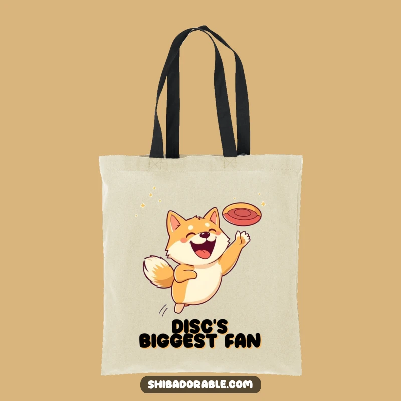 Funny Shiba Inu Disc Grin Tote Bag - Humorous Bag for Dog Owners