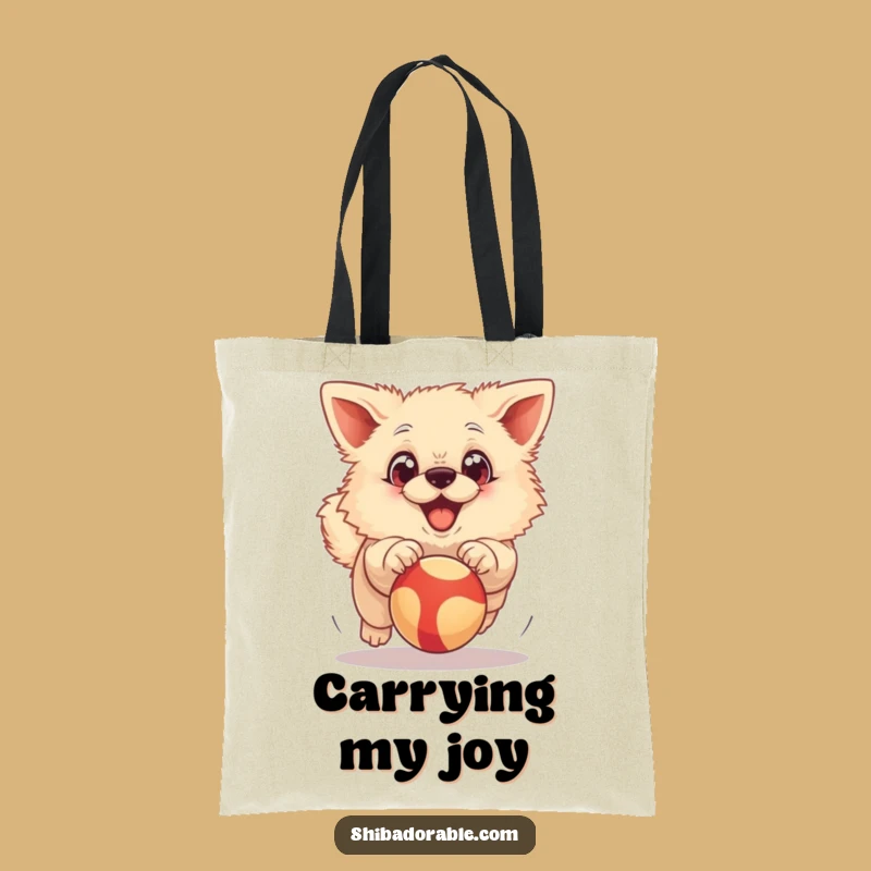 Funny Excited Dog Tote Bag: Big Eyed Dog Chasing Ball, Practical Funny Gift