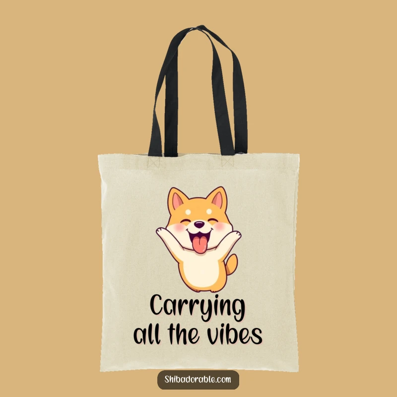 Funny Shiba Inu Leaping Tote Bag - Joyful Dog Tongue Out Funny Gift