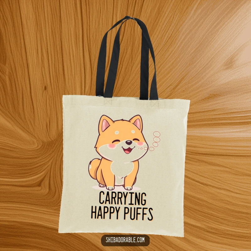 Funny Shiba Inu exhaling steam on a durable tote bag, perfect for carrying groceries and dog park essentials.