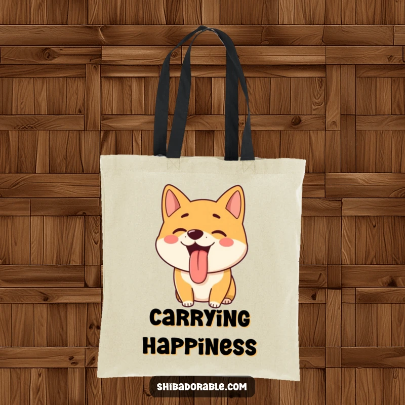 Funny Shiba Inu Tote Bag: A happy Shiba Inu pants with its tongue out, a hilarious and practical accessory.